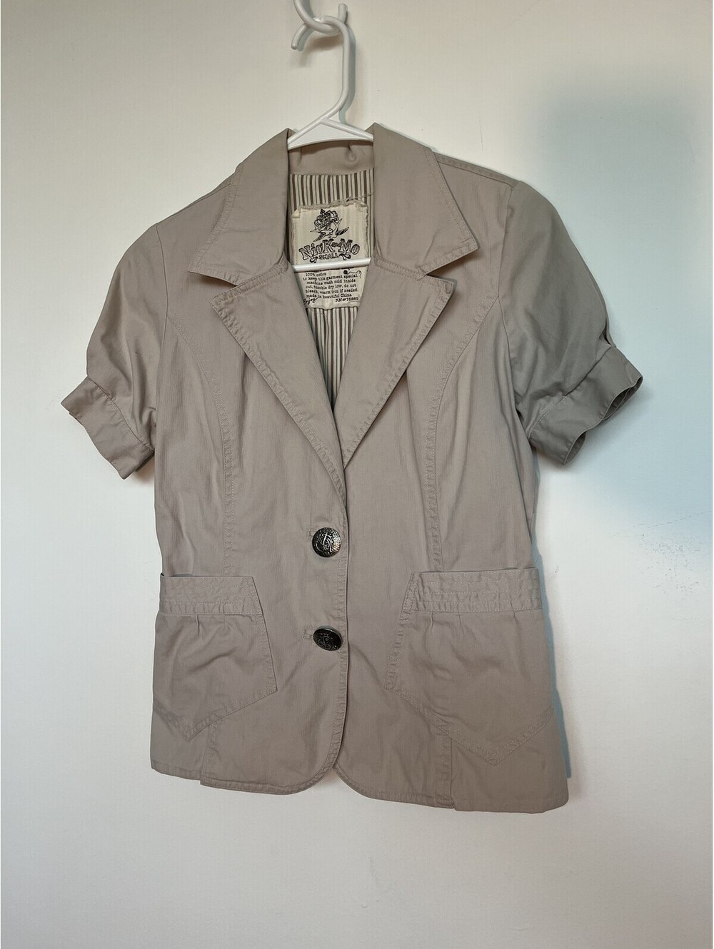 Vintage Nick and Mo Tan Cotton Short Sleeve Boyfriend Blazer Small